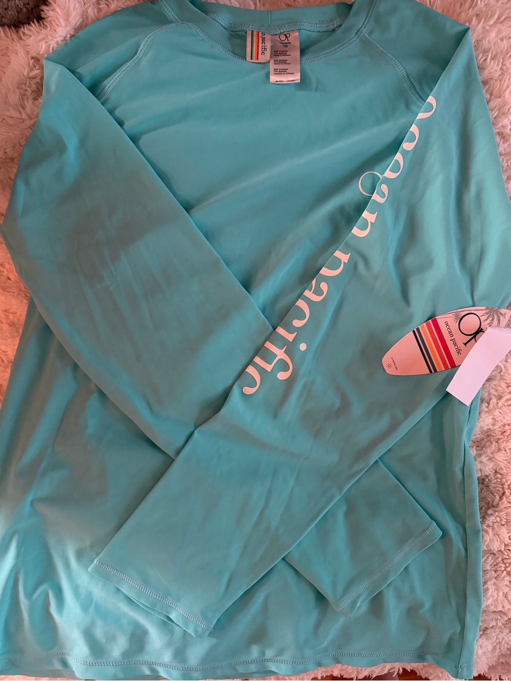 OP Kids Long Sleeve Rash Guard in Aqua Blue